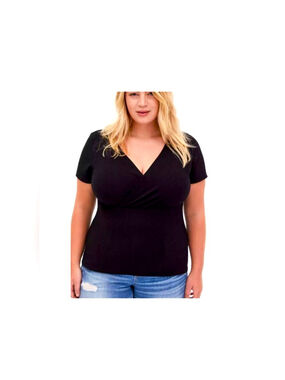 Torrid Short Sleeve Wrap Ribbed Black V-Neck Women's Top size 2X